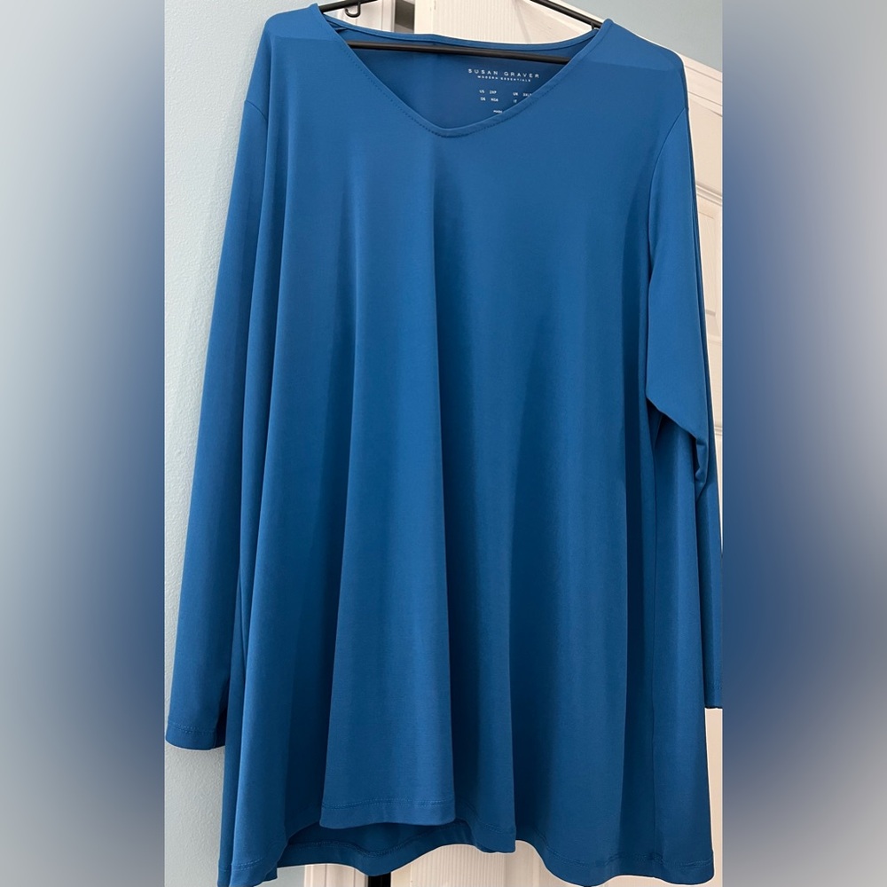 Susan Graver Wild Teal Long Sleeve Tunic - Petite 2X - Very Gently Used